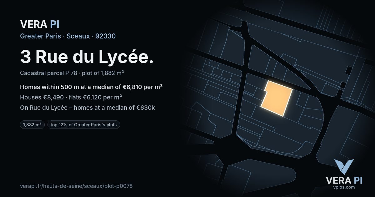 3 Rue du Lycée, Sceaux at night – the plot lit, the parcels around coloured by the prices near them