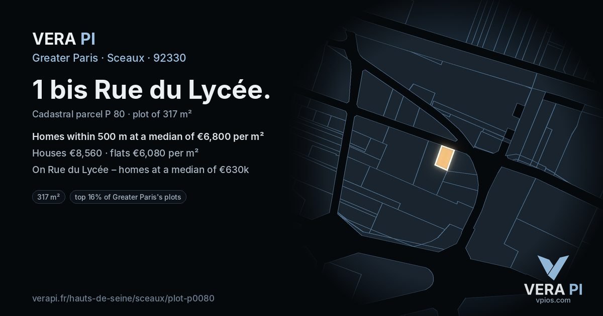 1 bis Rue du Lycée, Sceaux at night – the plot lit, the parcels around coloured by the prices near them