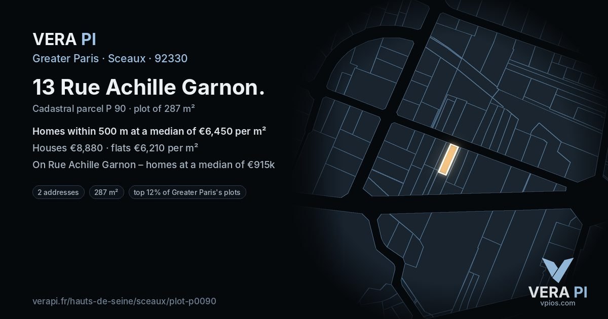 13 Rue Achille Garnon, Sceaux at night – the plot lit, the parcels around coloured by the prices near them