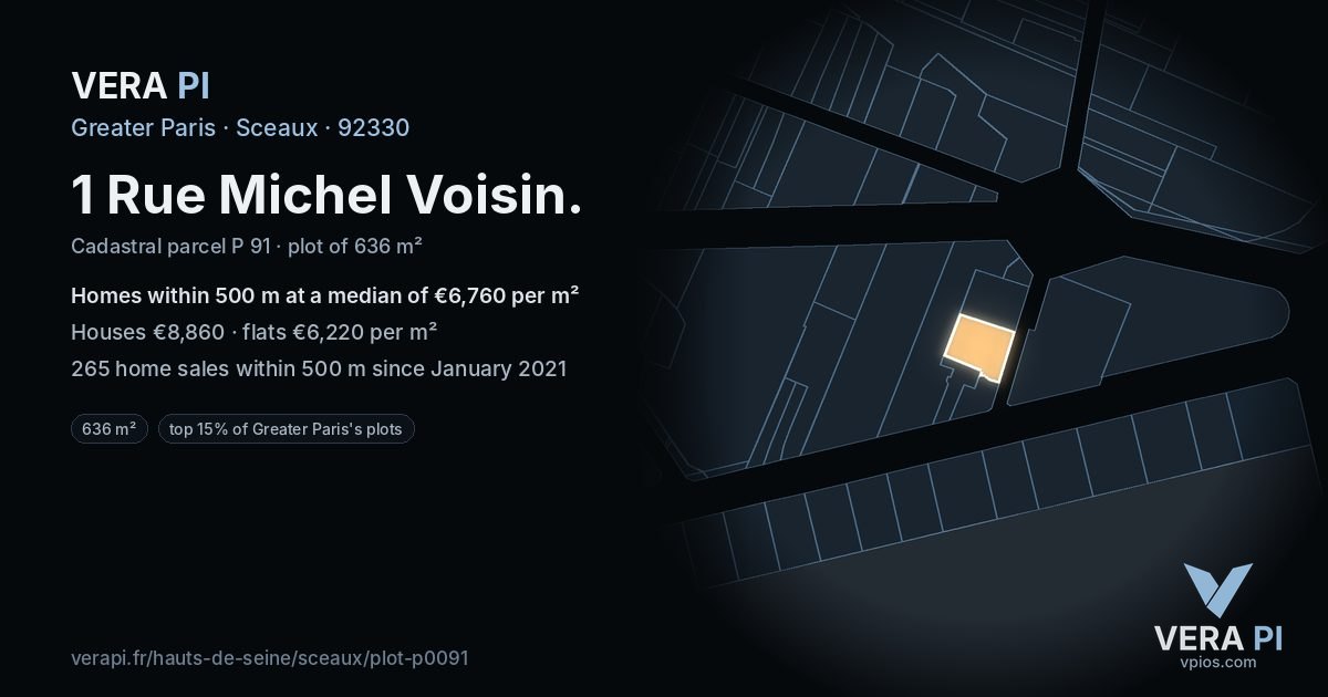 1 Rue Michel Voisin, Sceaux at night – the plot lit, the parcels around coloured by the prices near them