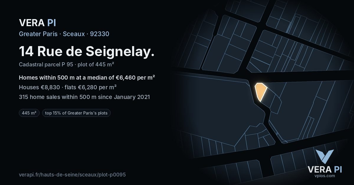 14 Rue de Seignelay, Sceaux at night – the plot lit, the parcels around coloured by the prices near them
