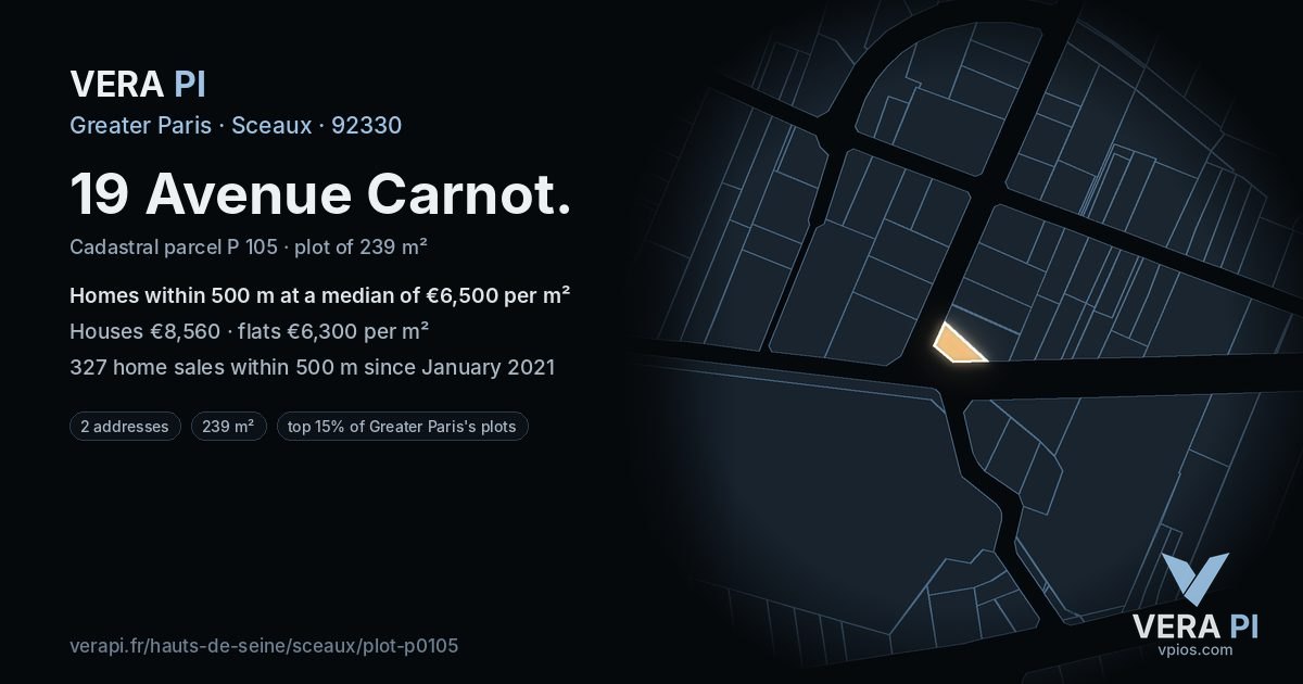 19 Avenue Carnot, Sceaux at night – the plot lit, the parcels around coloured by the prices near them