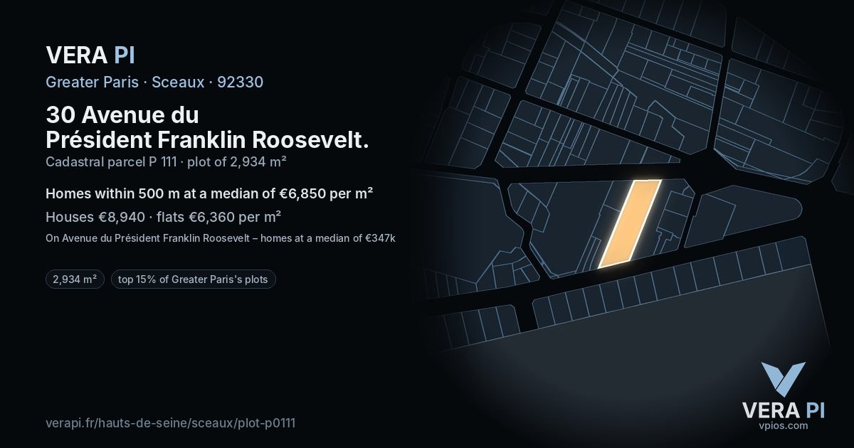 30 Avenue du Président Franklin Roosevelt, Sceaux at night – the plot lit, the parcels around coloured by the prices near them