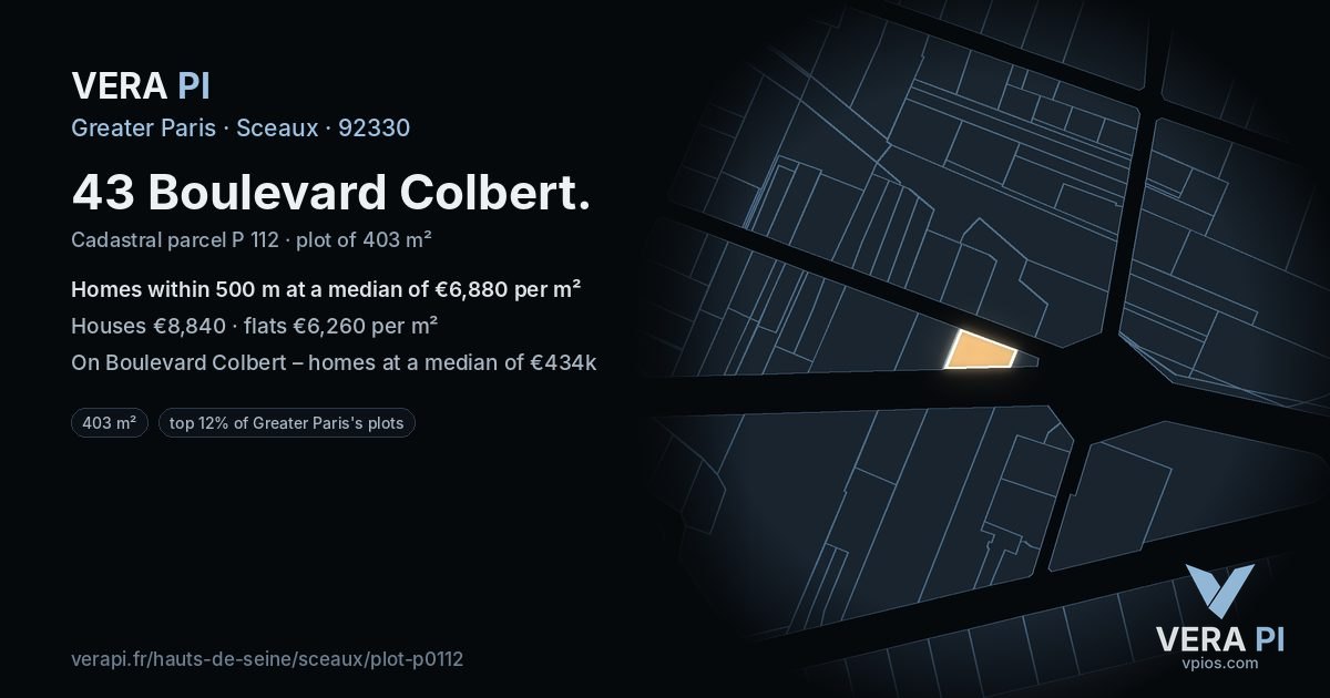 43 Boulevard Colbert, Sceaux at night – the plot lit, the parcels around coloured by the prices near them