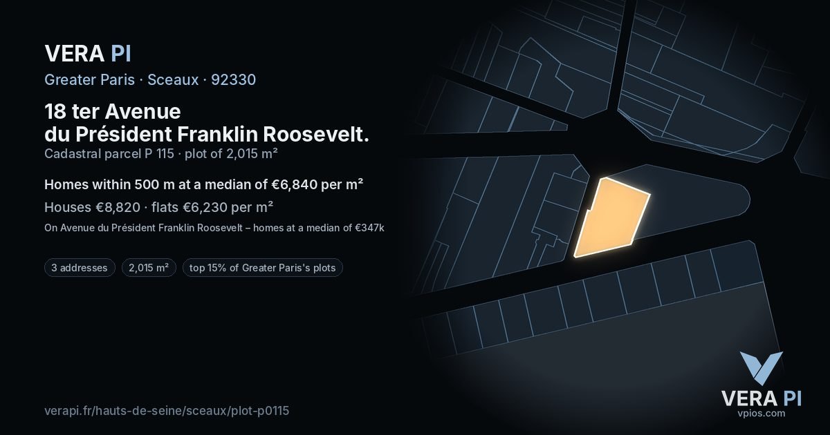 18 ter Avenue du Président Franklin Roosevelt, Sceaux at night – the plot lit, the parcels around coloured by the prices near them