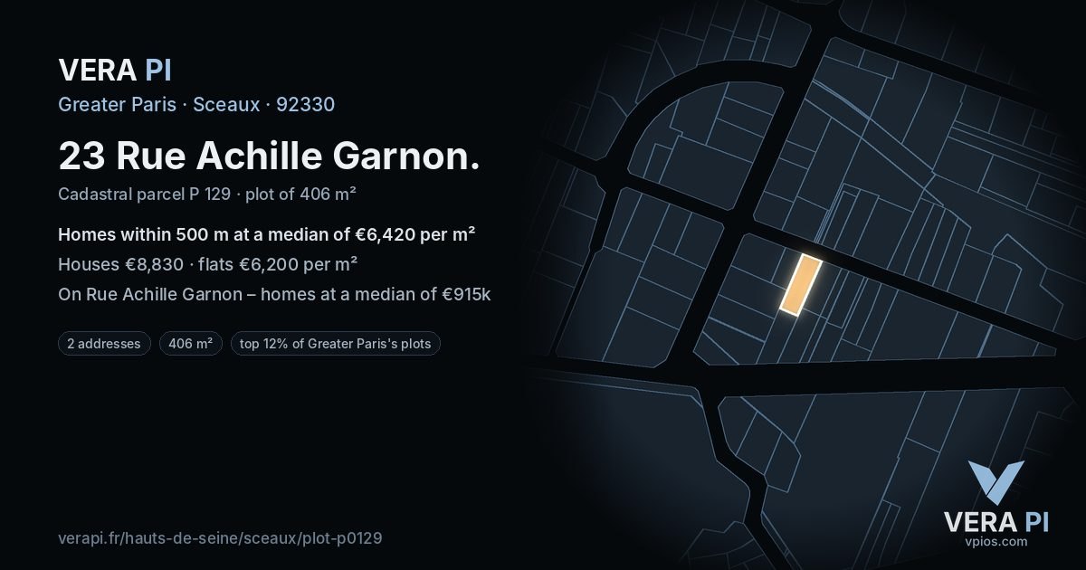 23 Rue Achille Garnon, Sceaux at night – the plot lit, the parcels around coloured by the prices near them