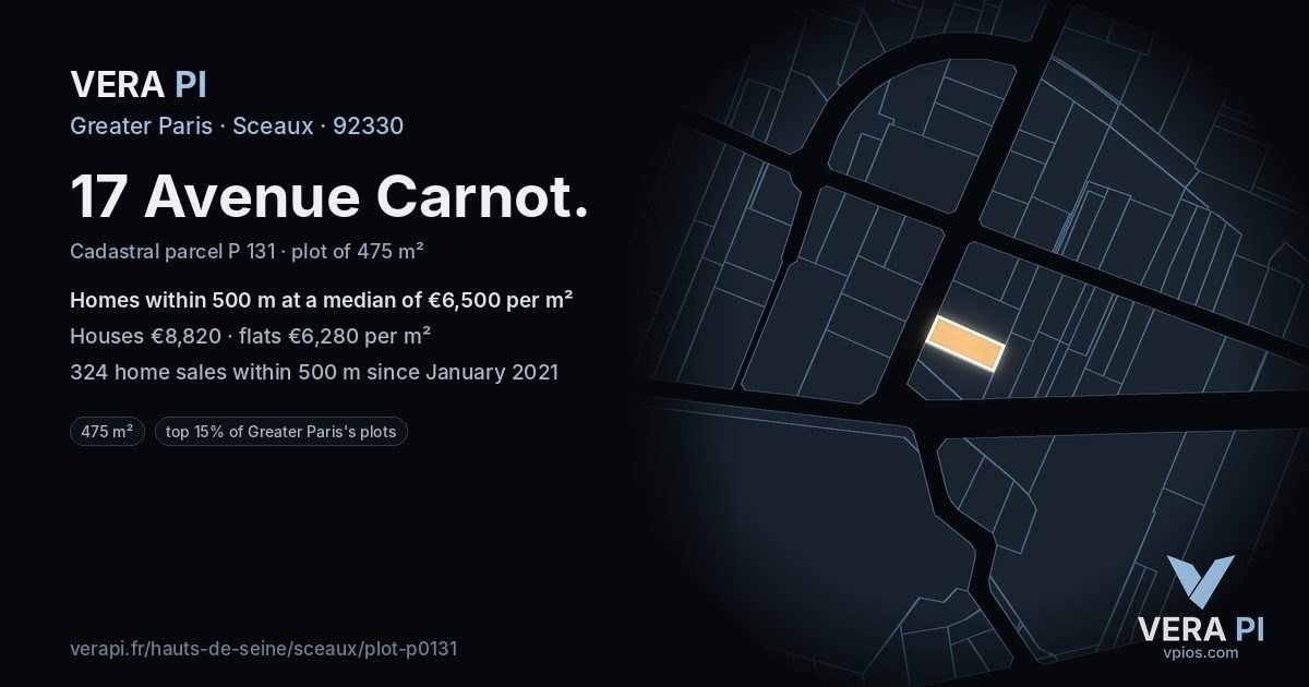17 Avenue Carnot, Sceaux at night – the plot lit, the parcels around coloured by the prices near them
