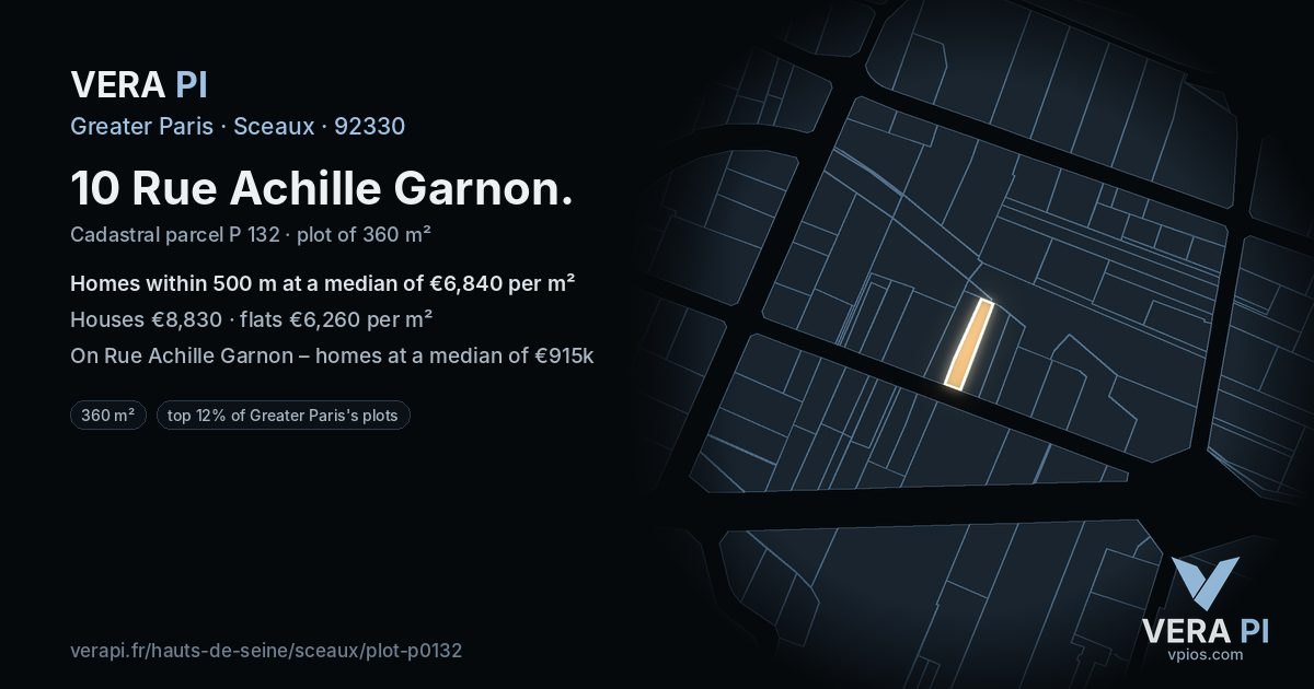 10 Rue Achille Garnon, Sceaux at night – the plot lit, the parcels around coloured by the prices near them