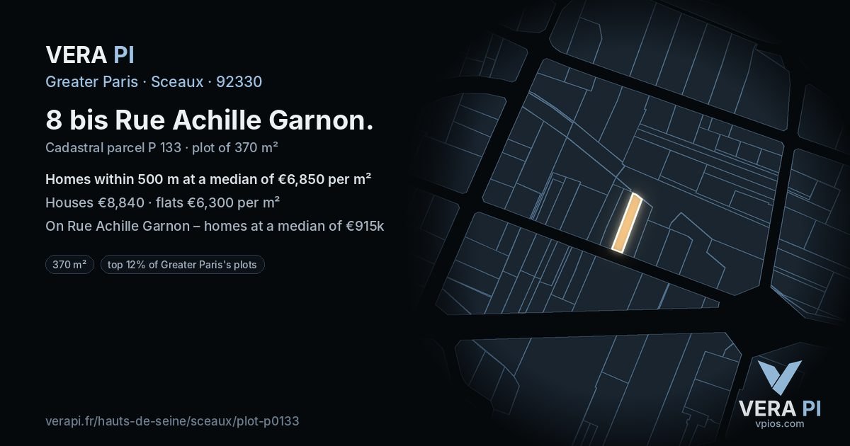 8 bis Rue Achille Garnon, Sceaux at night – the plot lit, the parcels around coloured by the prices near them