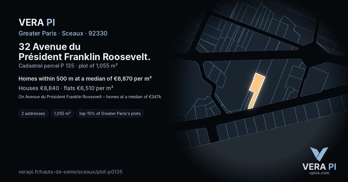 32 Avenue du Président Franklin Roosevelt, Sceaux at night – the plot lit, the parcels around coloured by the prices near them