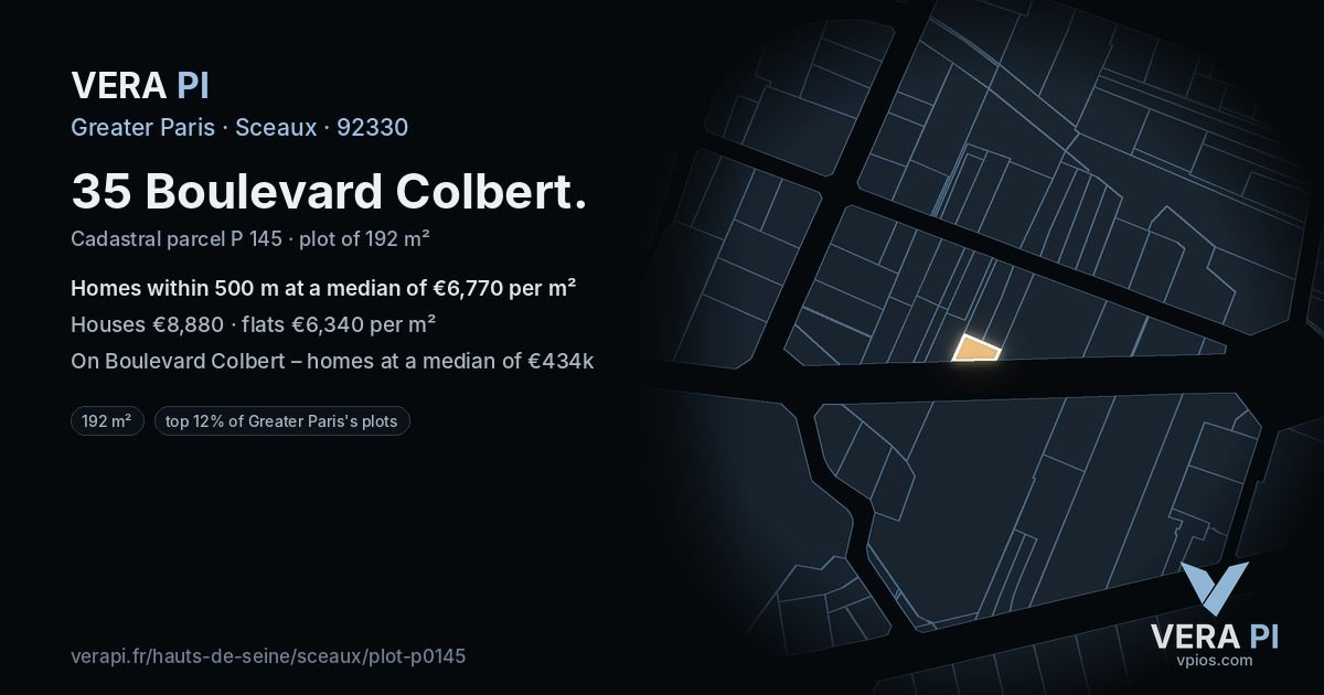 35 Boulevard Colbert, Sceaux at night – the plot lit, the parcels around coloured by the prices near them