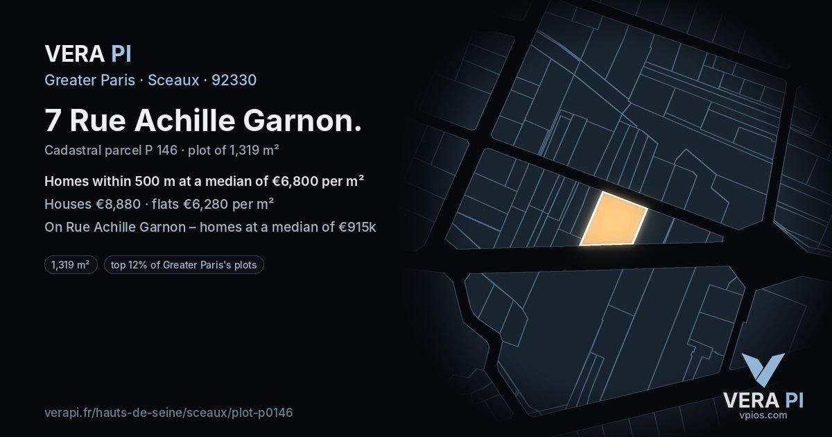 7 Rue Achille Garnon, Sceaux at night – the plot lit, the parcels around coloured by the prices near them