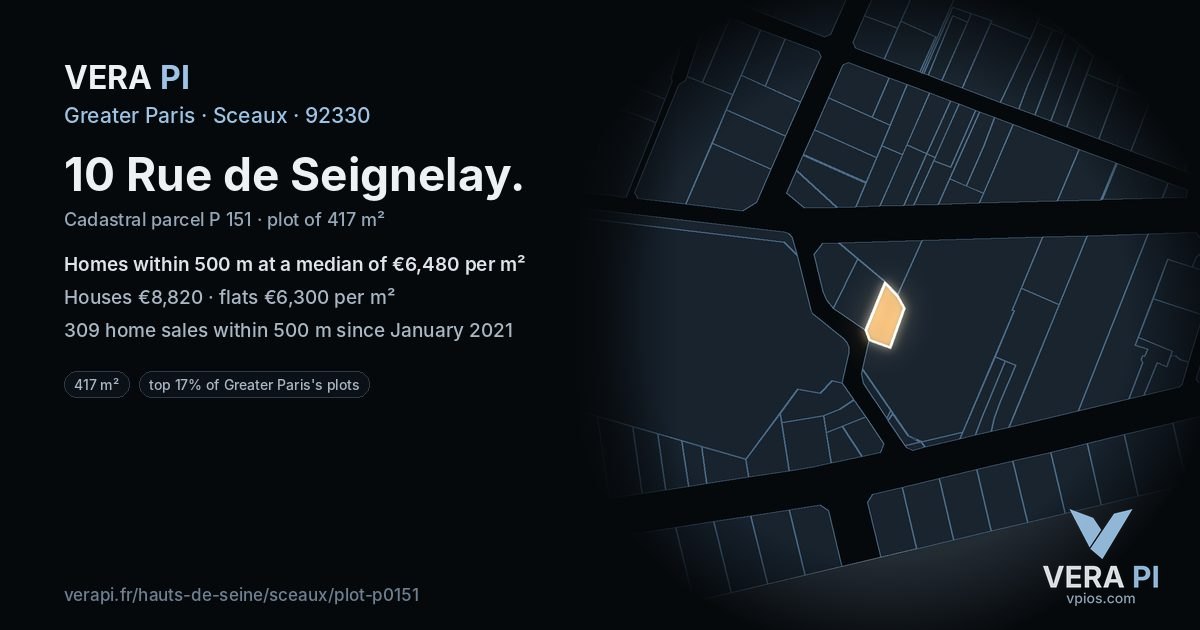 10 Rue de Seignelay, Sceaux at night – the plot lit, the parcels around coloured by the prices near them
