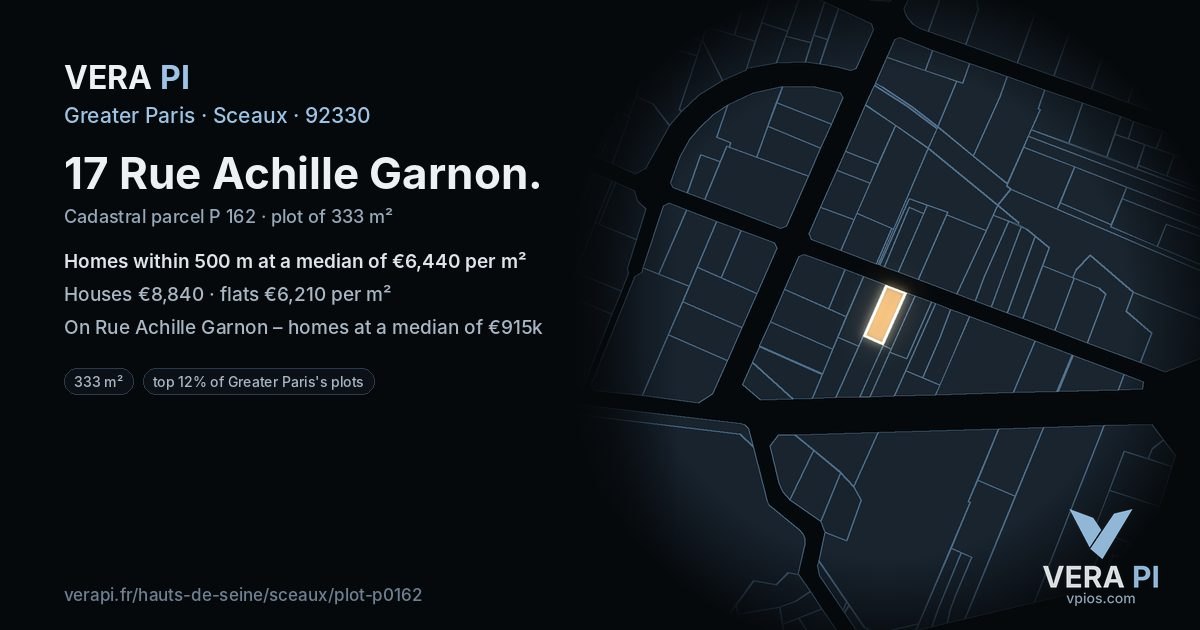 17 Rue Achille Garnon, Sceaux at night – the plot lit, the parcels around coloured by the prices near them