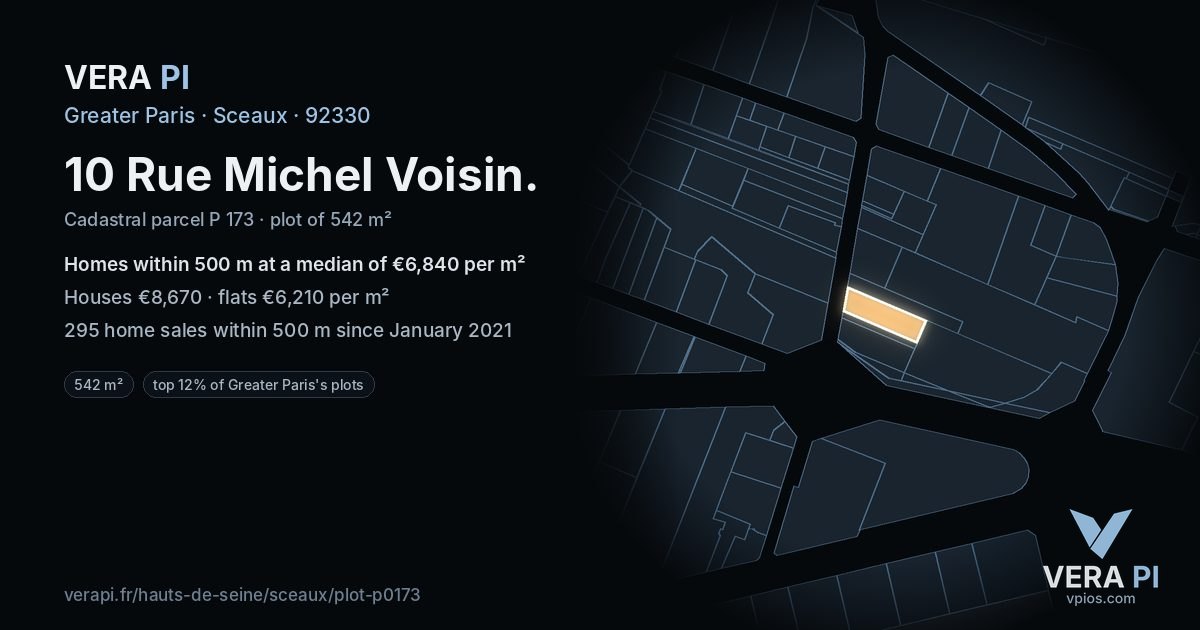 10 Rue Michel Voisin, Sceaux at night – the plot lit, the parcels around coloured by the prices near them