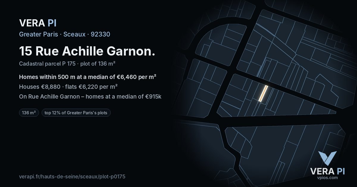 15 Rue Achille Garnon, Sceaux at night – the plot lit, the parcels around coloured by the prices near them