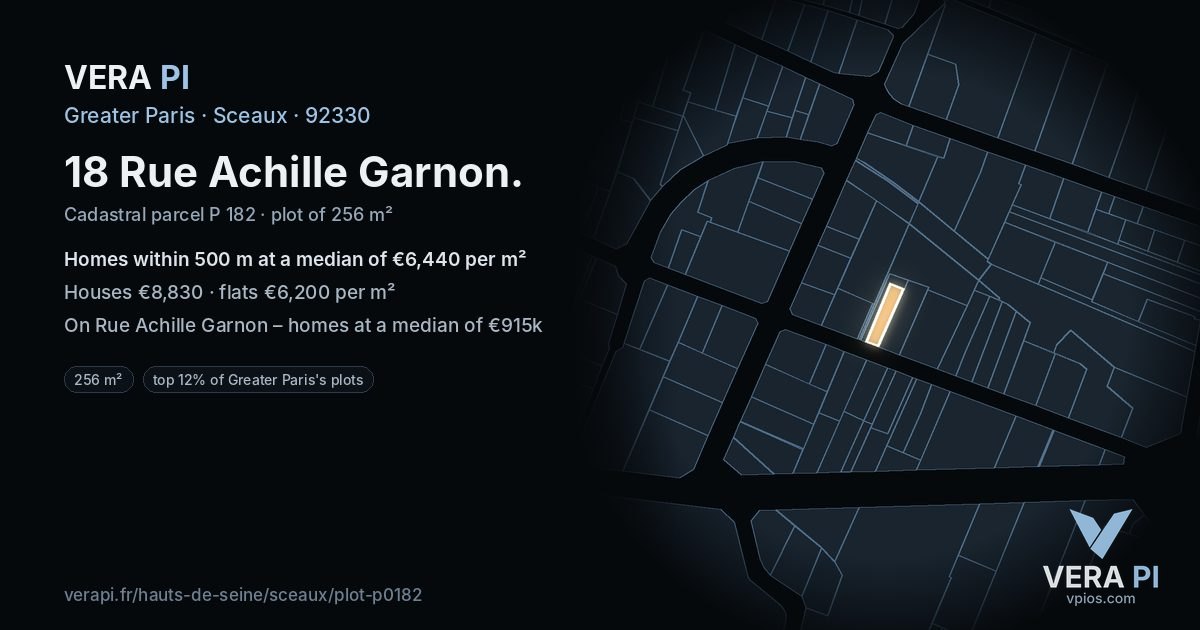 18 Rue Achille Garnon, Sceaux at night – the plot lit, the parcels around coloured by the prices near them
