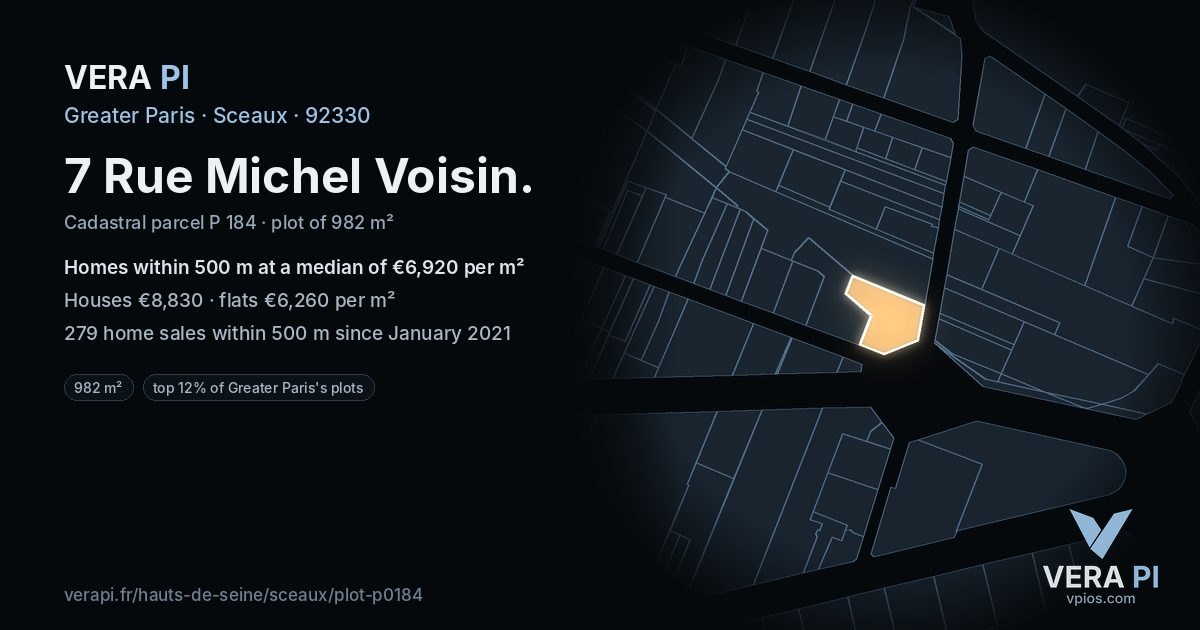 7 Rue Michel Voisin, Sceaux at night – the plot lit, the parcels around coloured by the prices near them