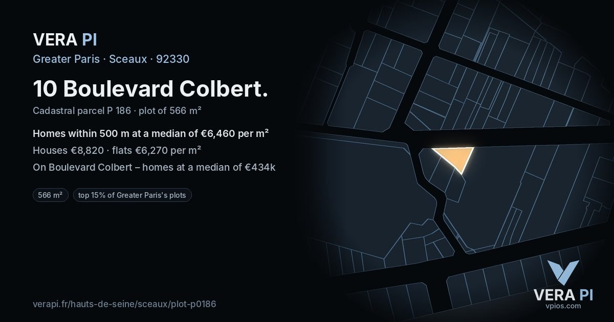 10 Boulevard Colbert, Sceaux at night – the plot lit, the parcels around coloured by the prices near them