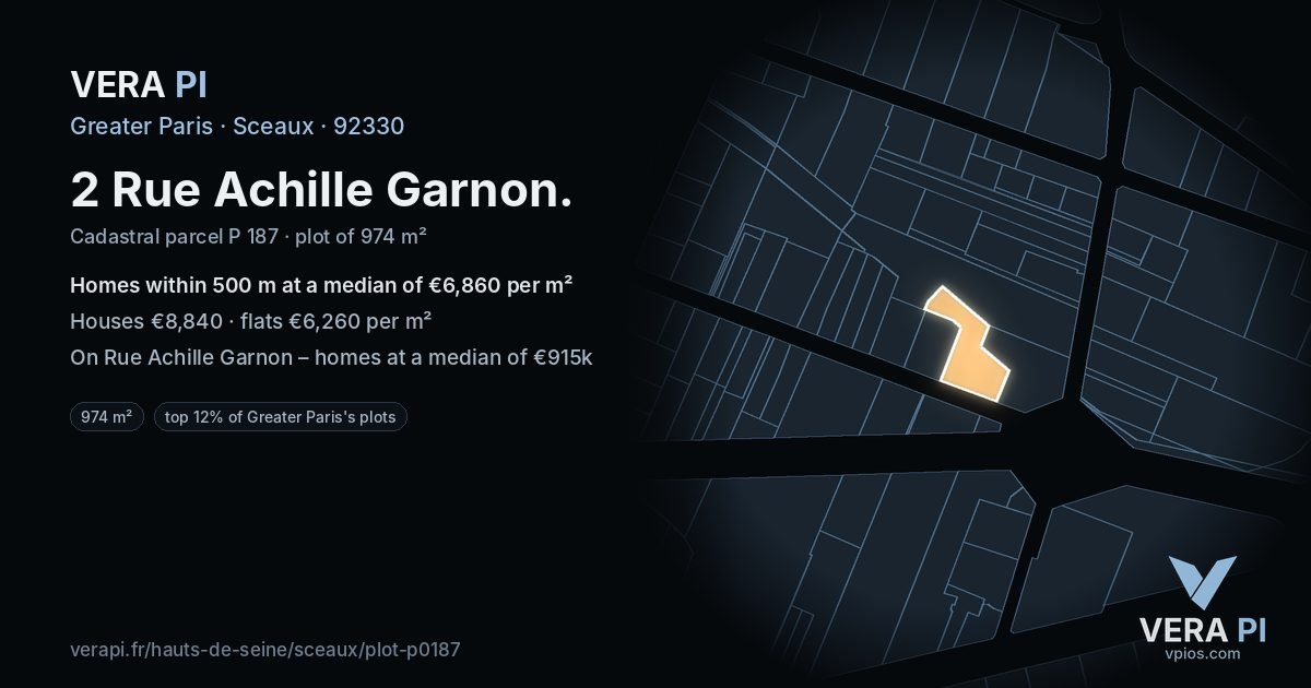 2 Rue Achille Garnon, Sceaux at night – the plot lit, the parcels around coloured by the prices near them