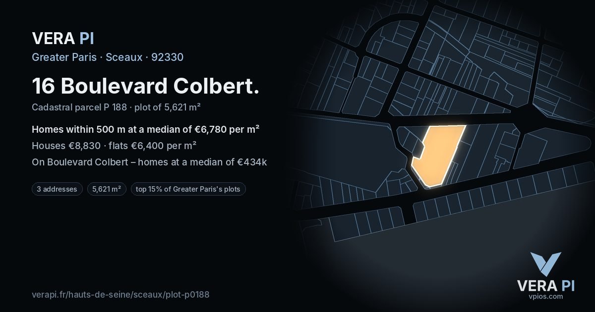16 Boulevard Colbert, Sceaux at night – the plot lit, the parcels around coloured by the prices near them