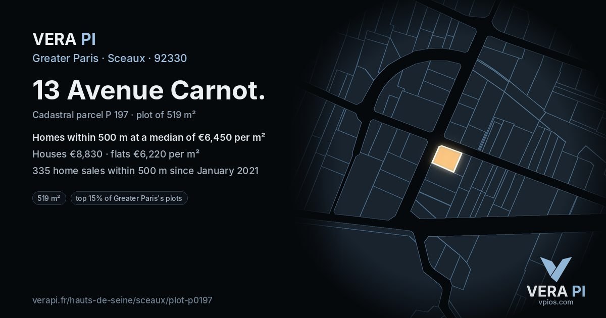 13 Avenue Carnot, Sceaux at night – the plot lit, the parcels around coloured by the prices near them