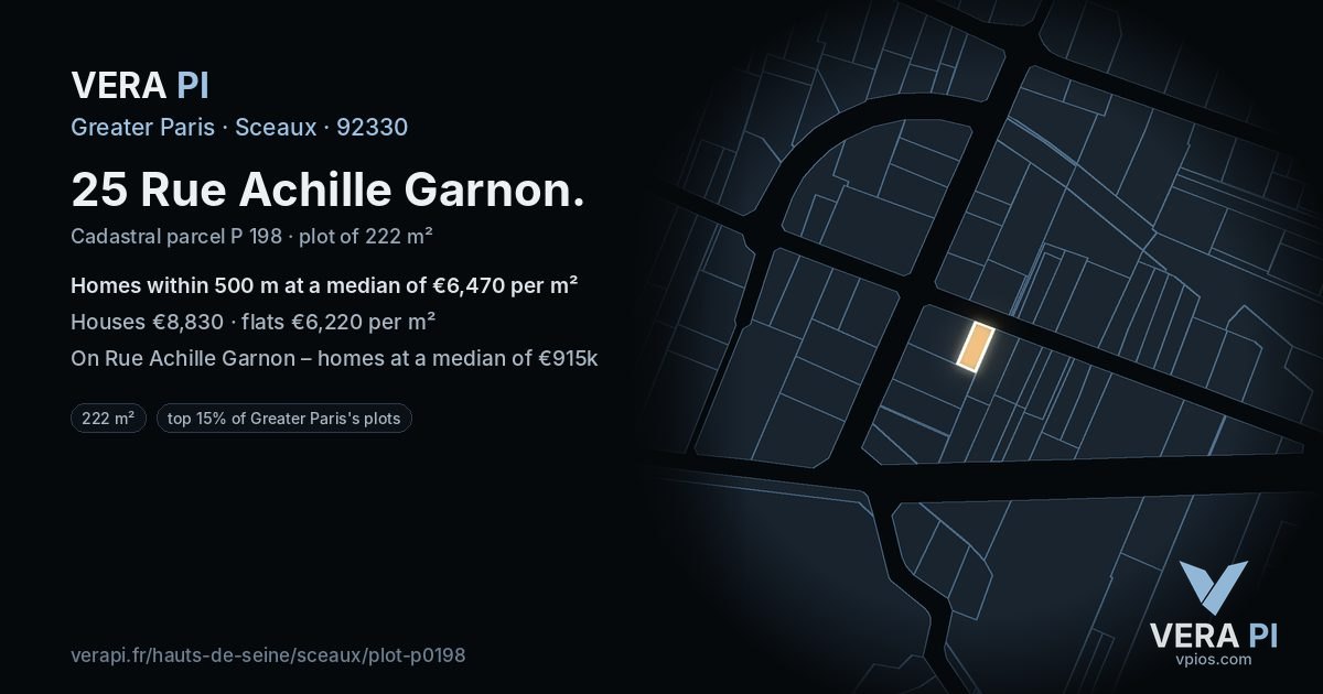 25 Rue Achille Garnon, Sceaux at night – the plot lit, the parcels around coloured by the prices near them
