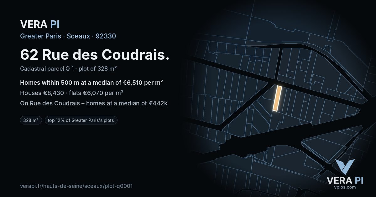 62 Rue des Coudrais, Sceaux at night – the plot lit, the parcels around coloured by the prices near them