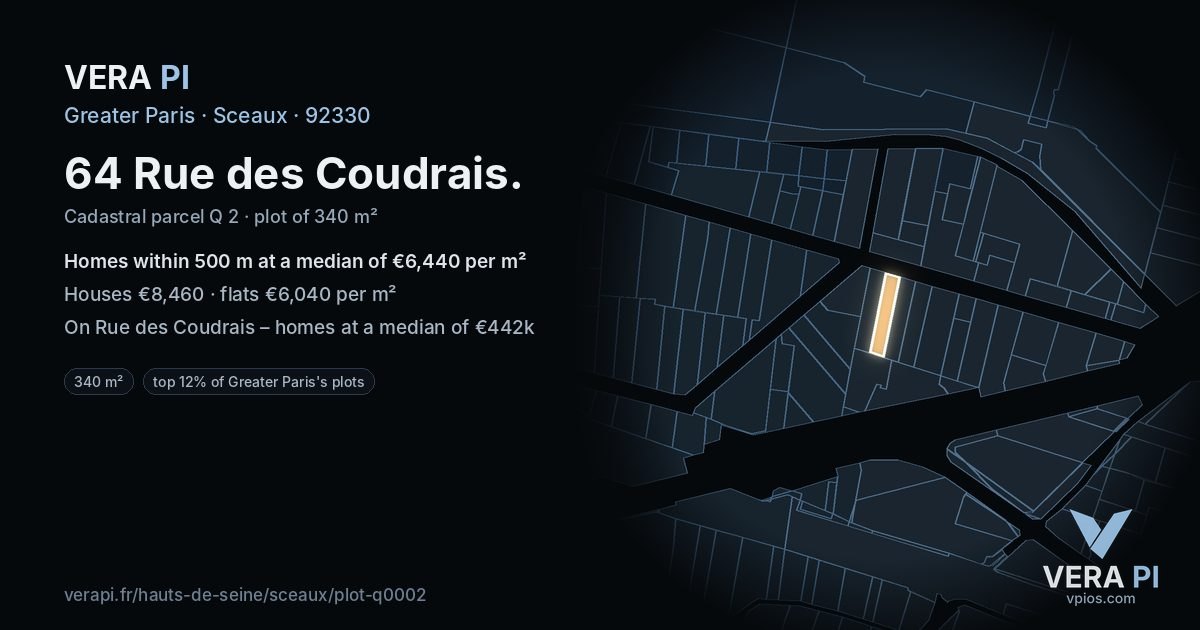 64 Rue des Coudrais, Sceaux at night – the plot lit, the parcels around coloured by the prices near them