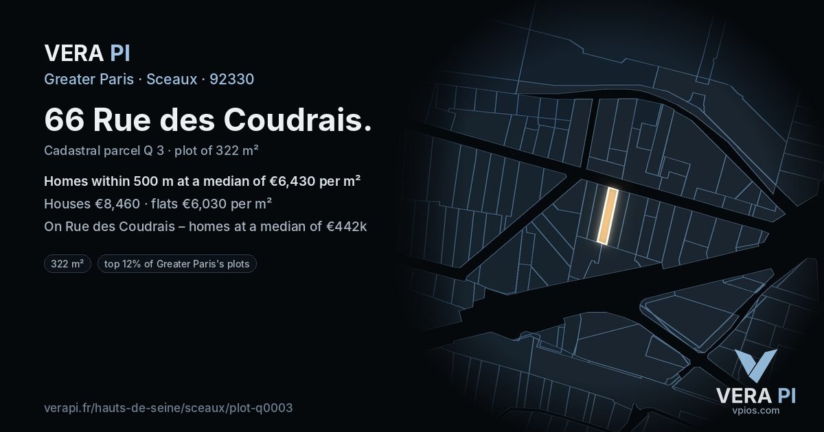 66 Rue des Coudrais, Sceaux at night – the plot lit, the parcels around coloured by the prices near them