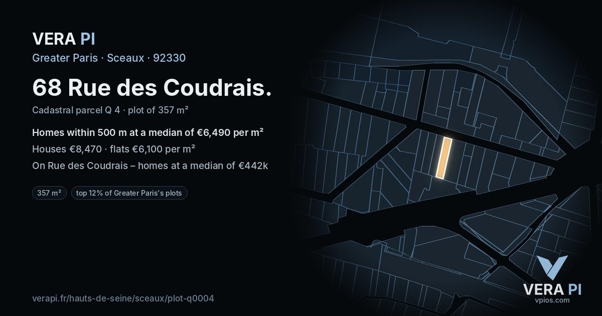 68 Rue des Coudrais, Sceaux at night – the plot lit, the parcels around coloured by the prices near them