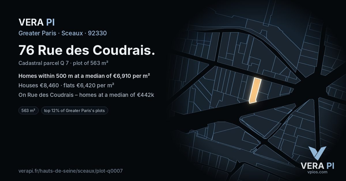 76 Rue des Coudrais, Sceaux at night – the plot lit, the parcels around coloured by the prices near them