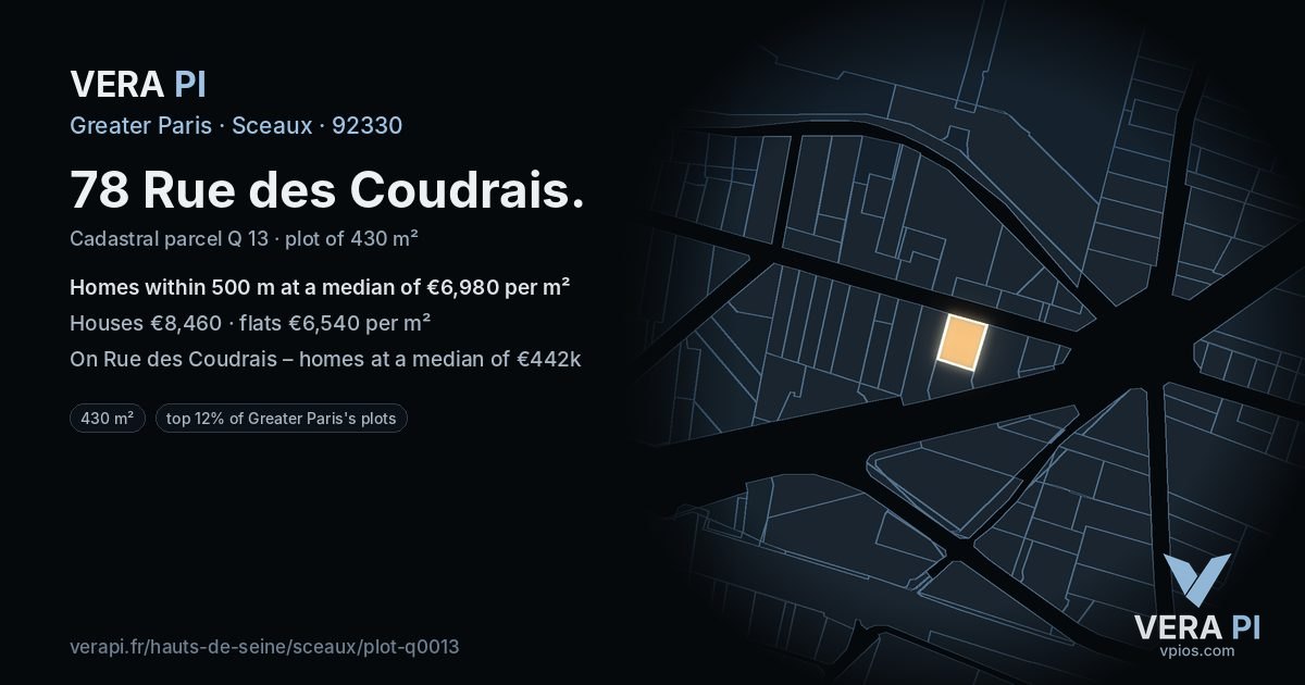 78 Rue des Coudrais, Sceaux at night – the plot lit, the parcels around coloured by the prices near them