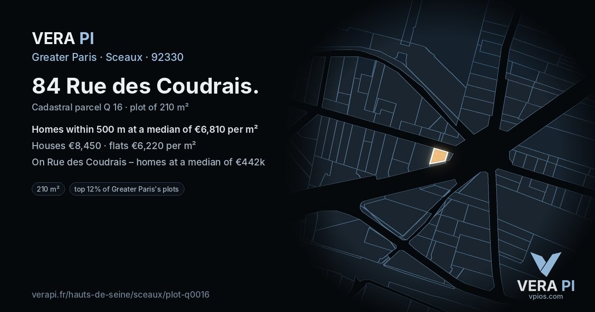 84 Rue des Coudrais, Sceaux at night – the plot lit, the parcels around coloured by the prices near them