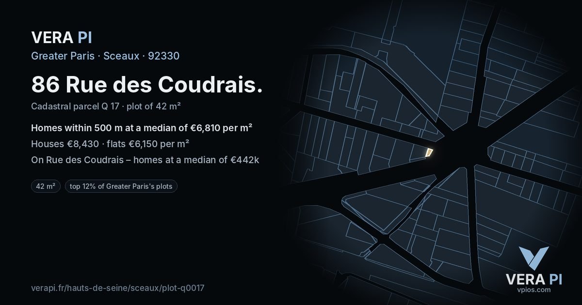 86 Rue des Coudrais, Sceaux at night – the plot lit, the parcels around coloured by the prices near them
