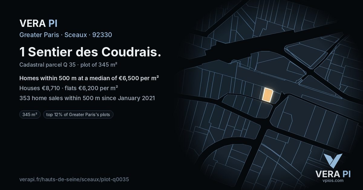 1 Sentier des Coudrais, Sceaux at night – the plot lit, the parcels around coloured by the prices near them
