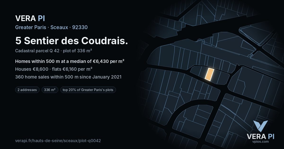 5 Sentier des Coudrais, Sceaux at night – the plot lit, the parcels around coloured by the prices near them