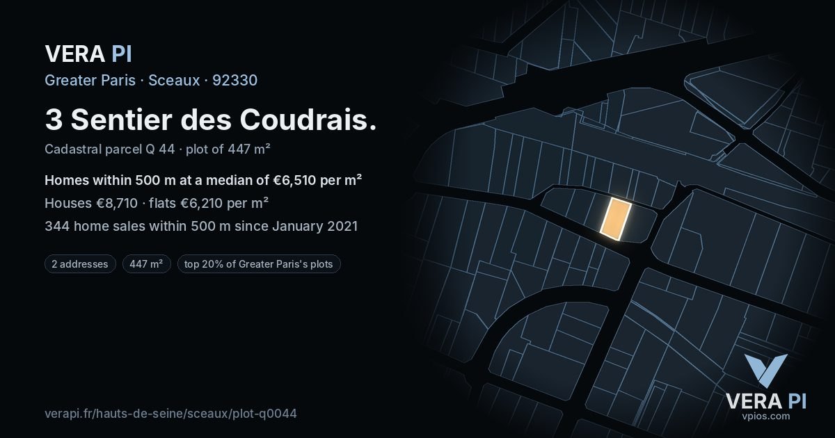 3 Sentier des Coudrais, Sceaux at night – the plot lit, the parcels around coloured by the prices near them