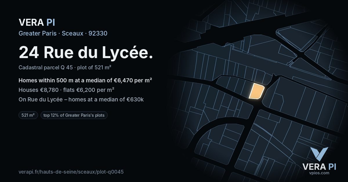 24 Rue du Lycée, Sceaux at night – the plot lit, the parcels around coloured by the prices near them