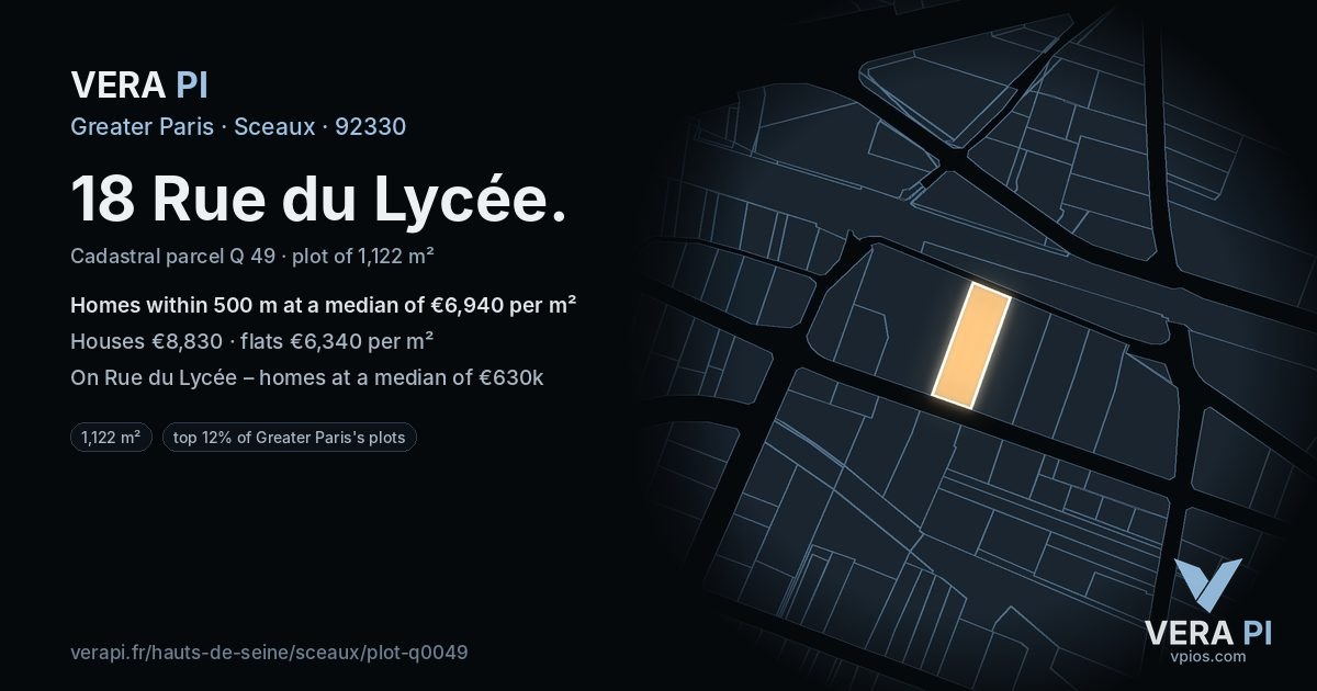 18 Rue du Lycée, Sceaux at night – the plot lit, the parcels around coloured by the prices near them