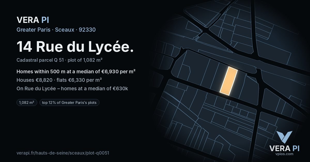 14 Rue du Lycée, Sceaux at night – the plot lit, the parcels around coloured by the prices near them