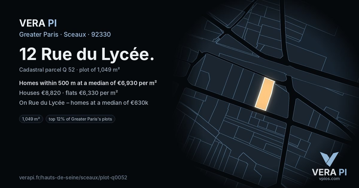 12 Rue du Lycée, Sceaux at night – the plot lit, the parcels around coloured by the prices near them