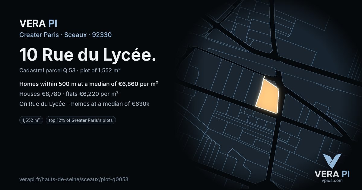 10 Rue du Lycée, Sceaux at night – the plot lit, the parcels around coloured by the prices near them