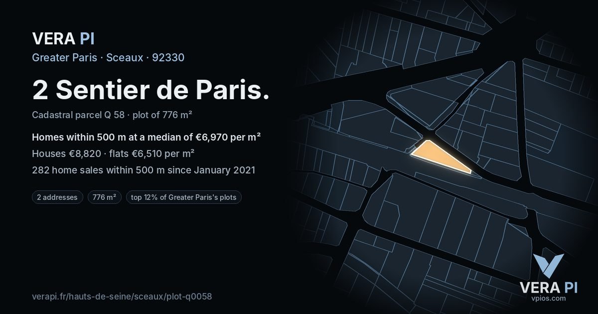 2 Sentier de Paris, Sceaux at night – the plot lit, the parcels around coloured by the prices near them