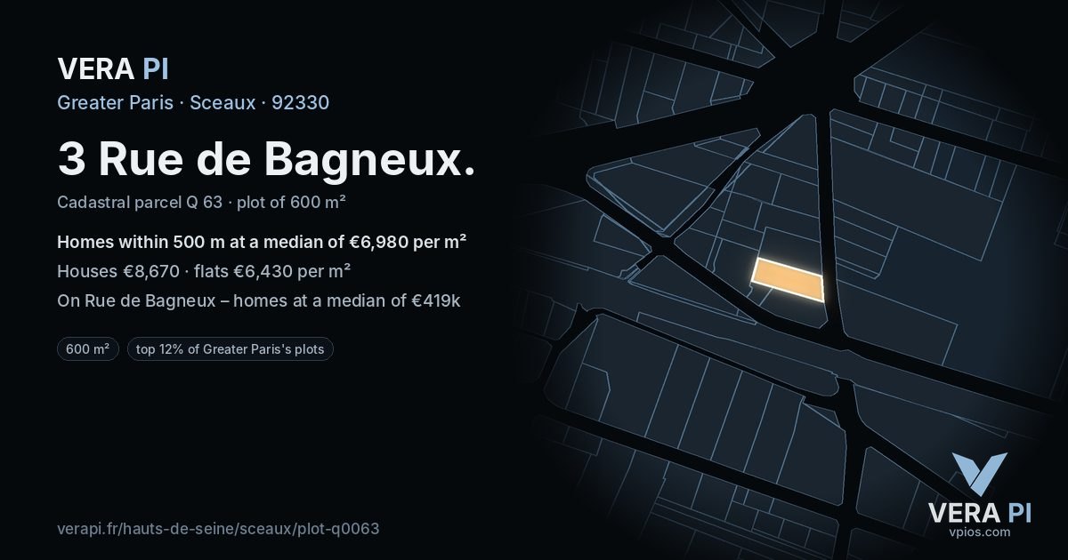3 Rue de Bagneux, Sceaux at night – the plot lit, the parcels around coloured by the prices near them