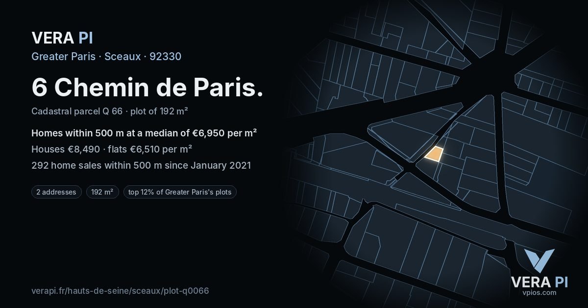 6 Chemin de Paris, Sceaux at night – the plot lit, the parcels around coloured by the prices near them