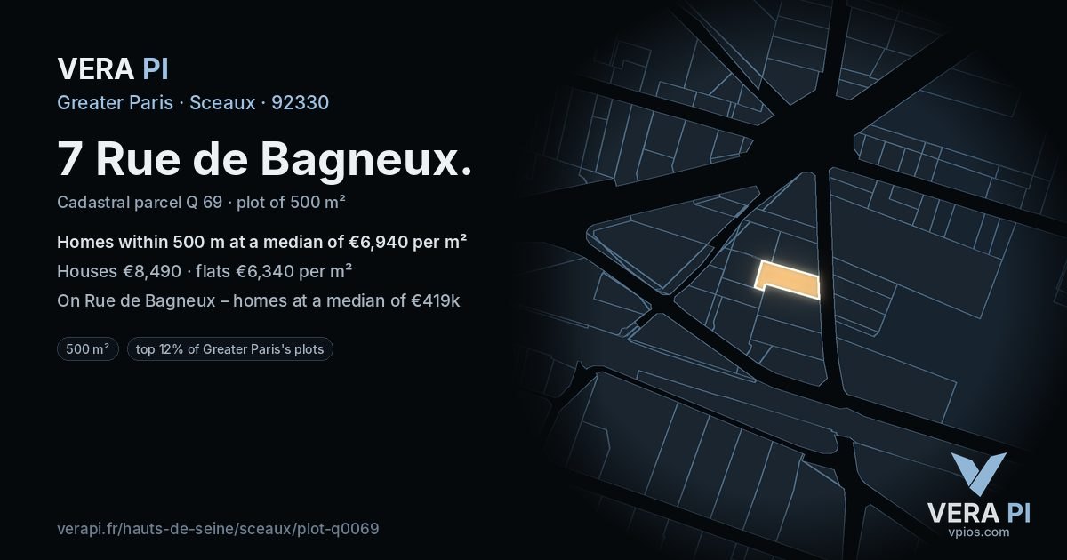 7 Rue de Bagneux, Sceaux at night – the plot lit, the parcels around coloured by the prices near them
