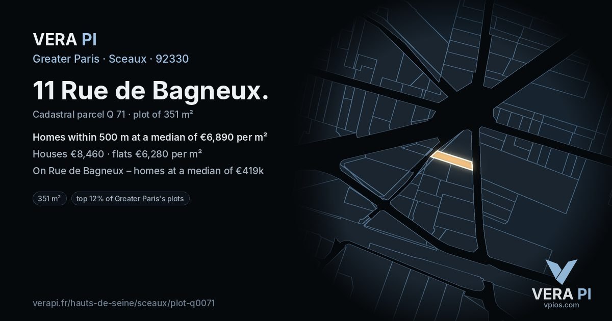 11 Rue de Bagneux, Sceaux at night – the plot lit, the parcels around coloured by the prices near them