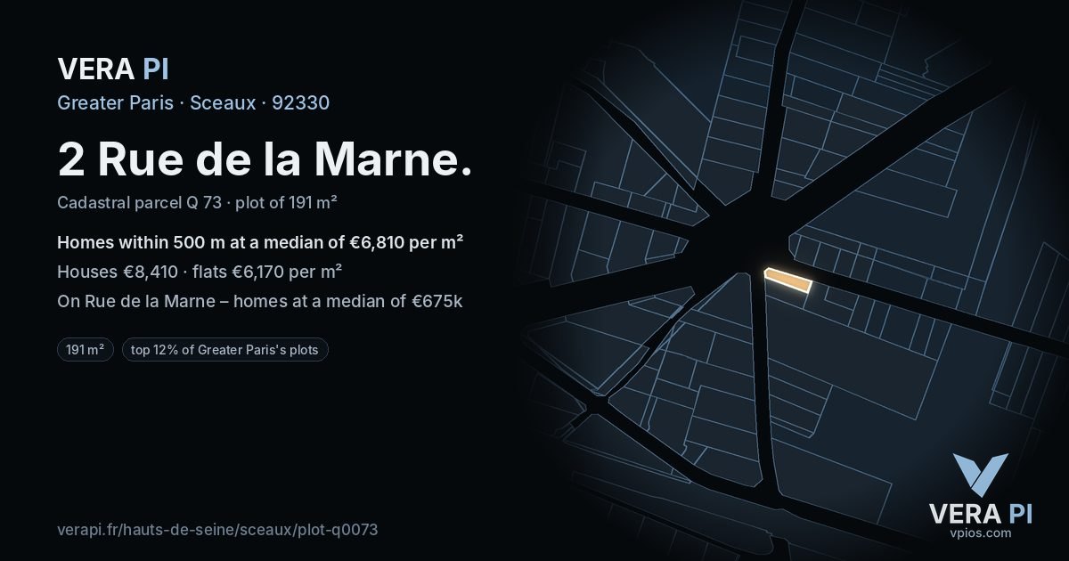 2 Rue de la Marne, Sceaux at night – the plot lit, the parcels around coloured by the prices near them
