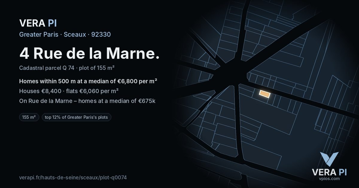 4 Rue de la Marne, Sceaux at night – the plot lit, the parcels around coloured by the prices near them